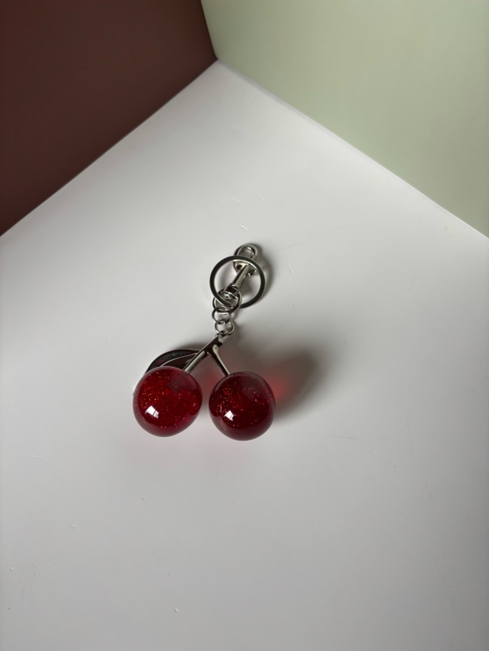 PURSE CHARMS Red Glitter Cherry Keychain Charm, Strawberry Scarf NWOT - Picture 3 of 3